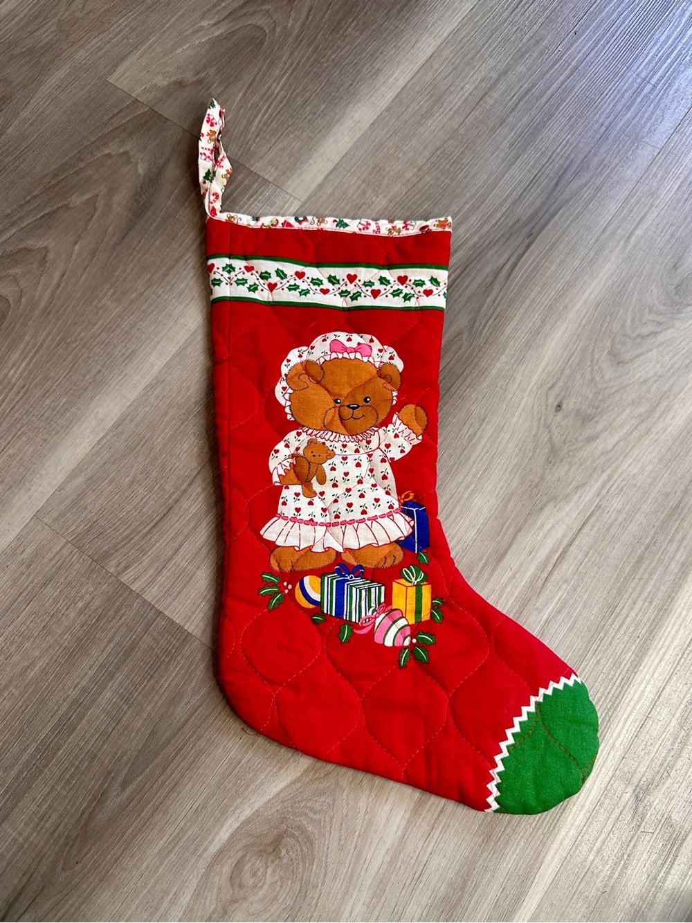 Vintage Red Bear Christmas Stocking